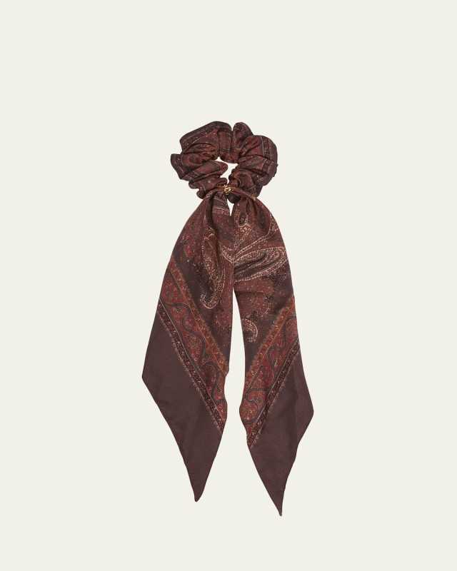 Paisley Printed Silk Scarf Scrunchie